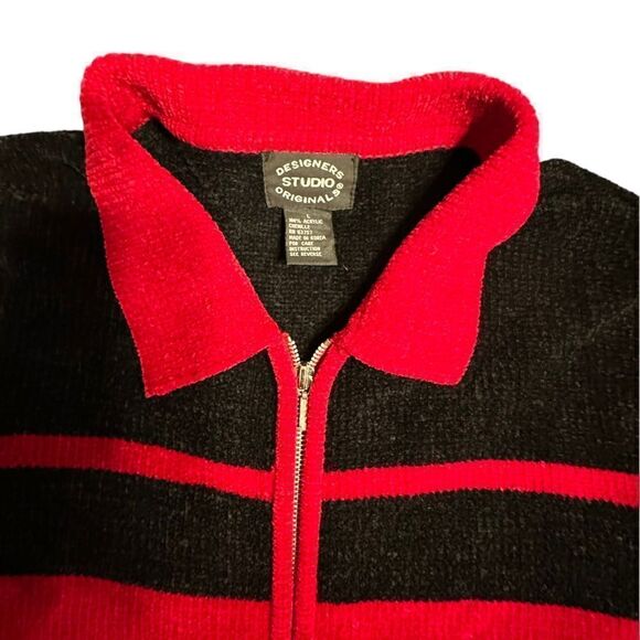 Designers Originals Studio Red and Black Chenille Zip Cardigan - Picture 6 of 9